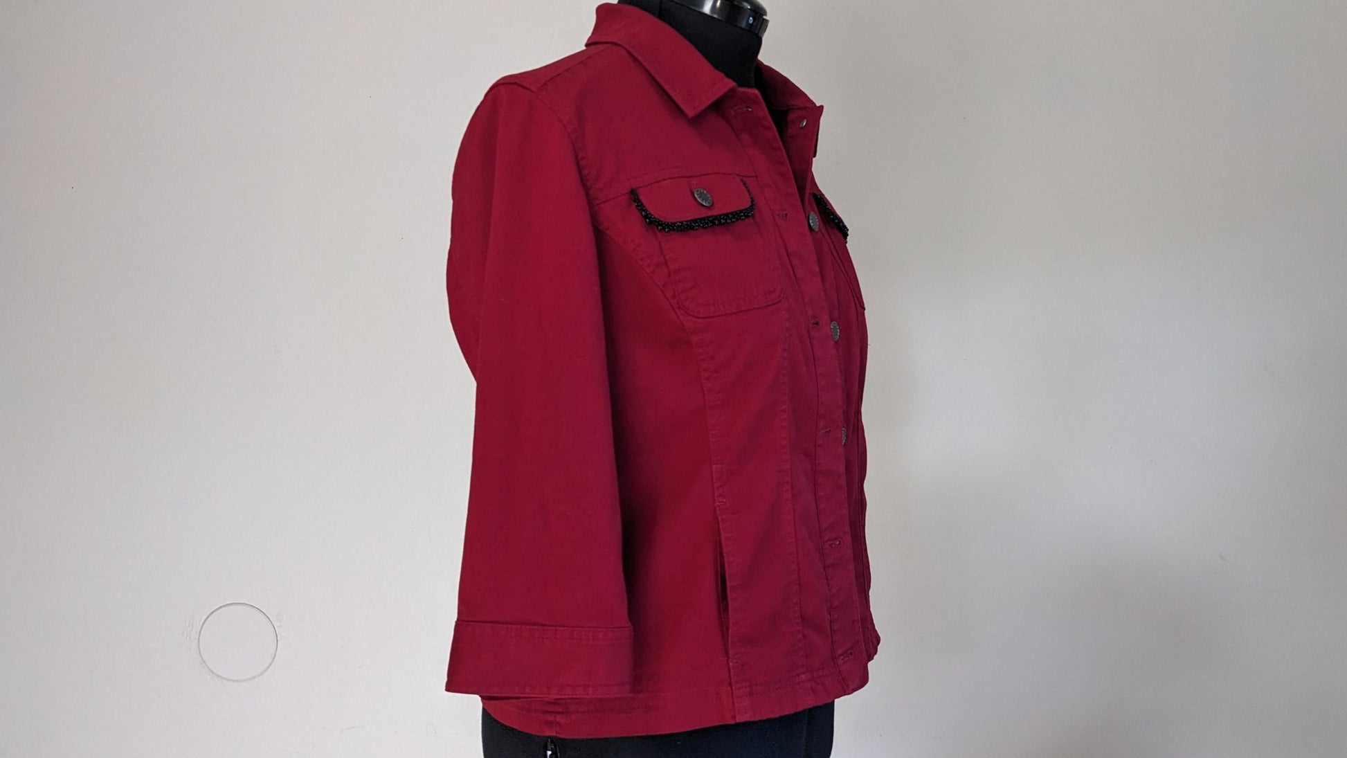 Red and black sequin button up jacket