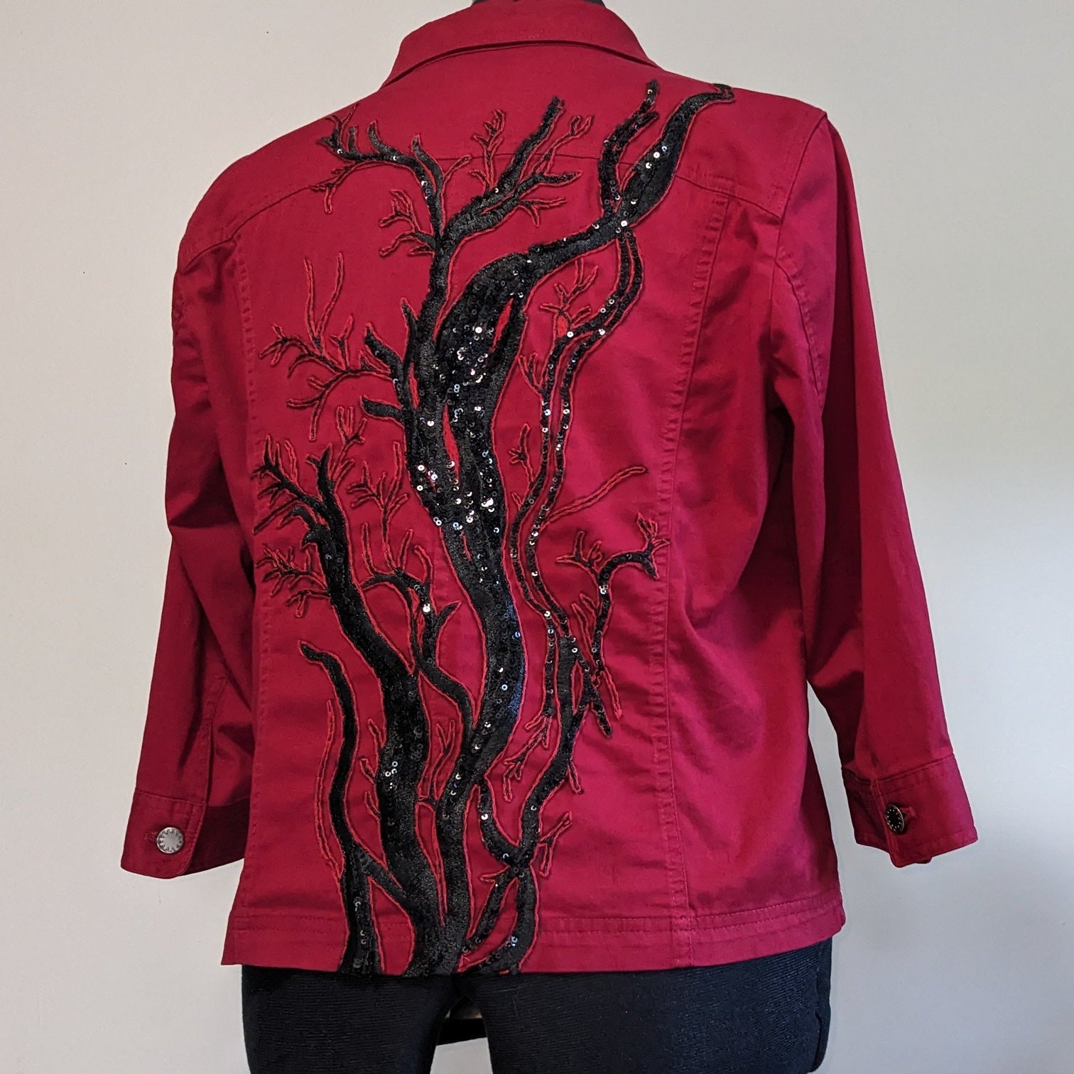 Red and black sequin button up jacket