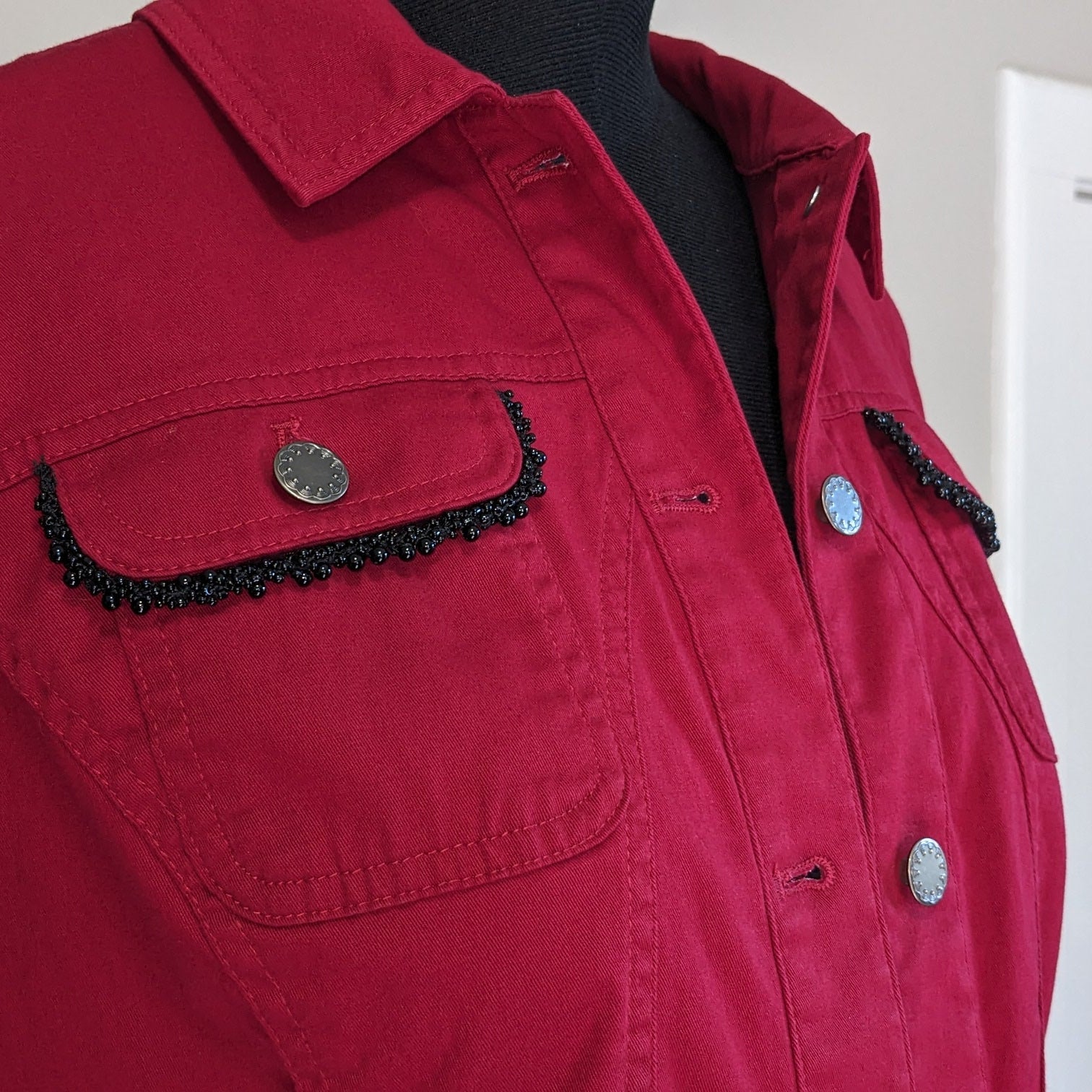 Red and black sequin button up jacket