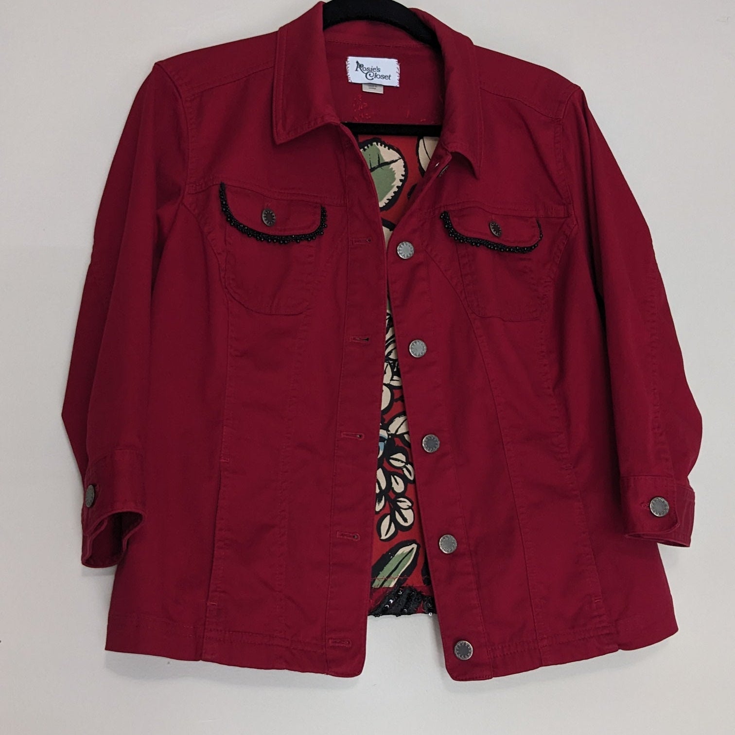 Red and black sequin button up jacket