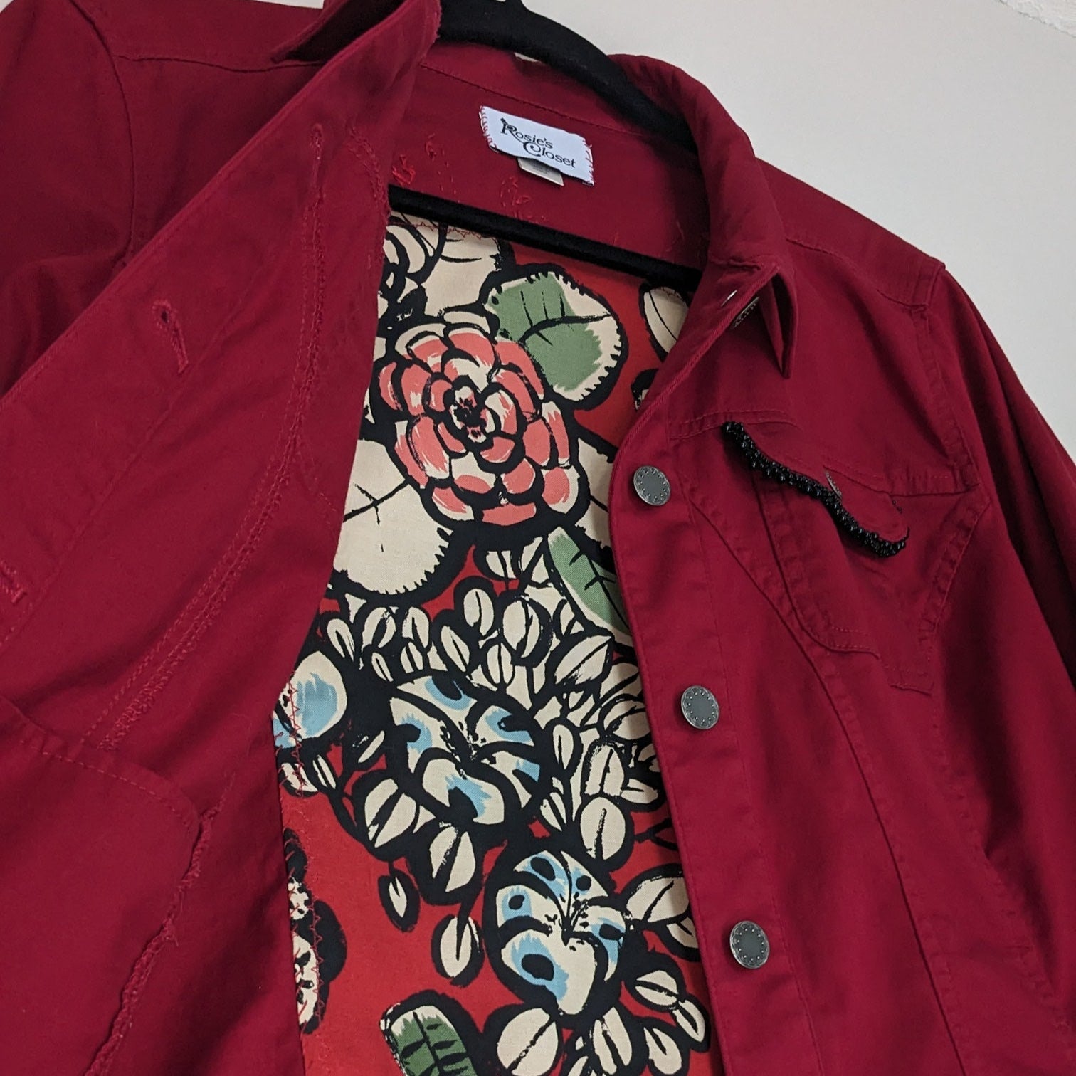 Red and black sequin button up jacket