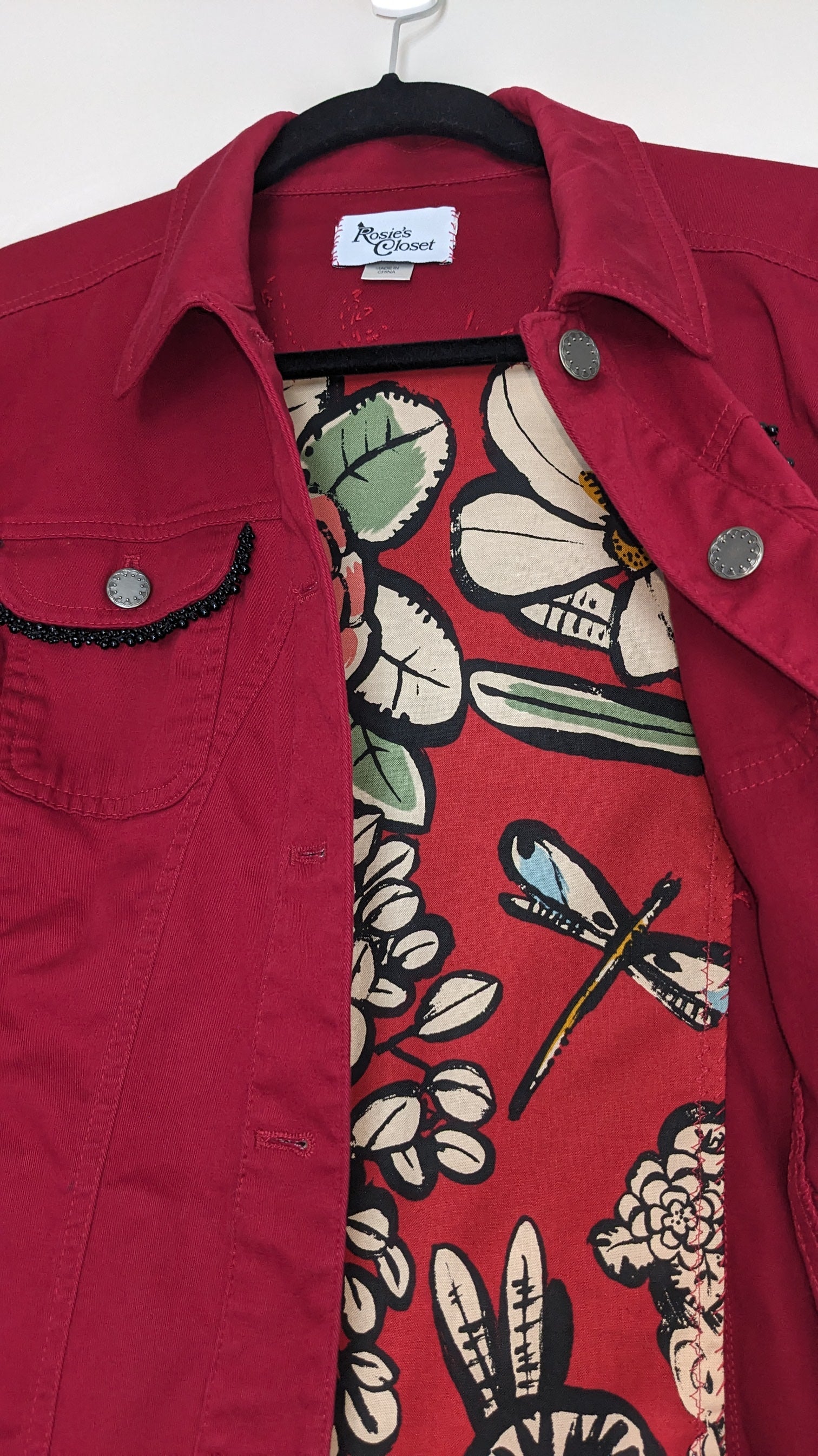 Red and black sequin button up jacket