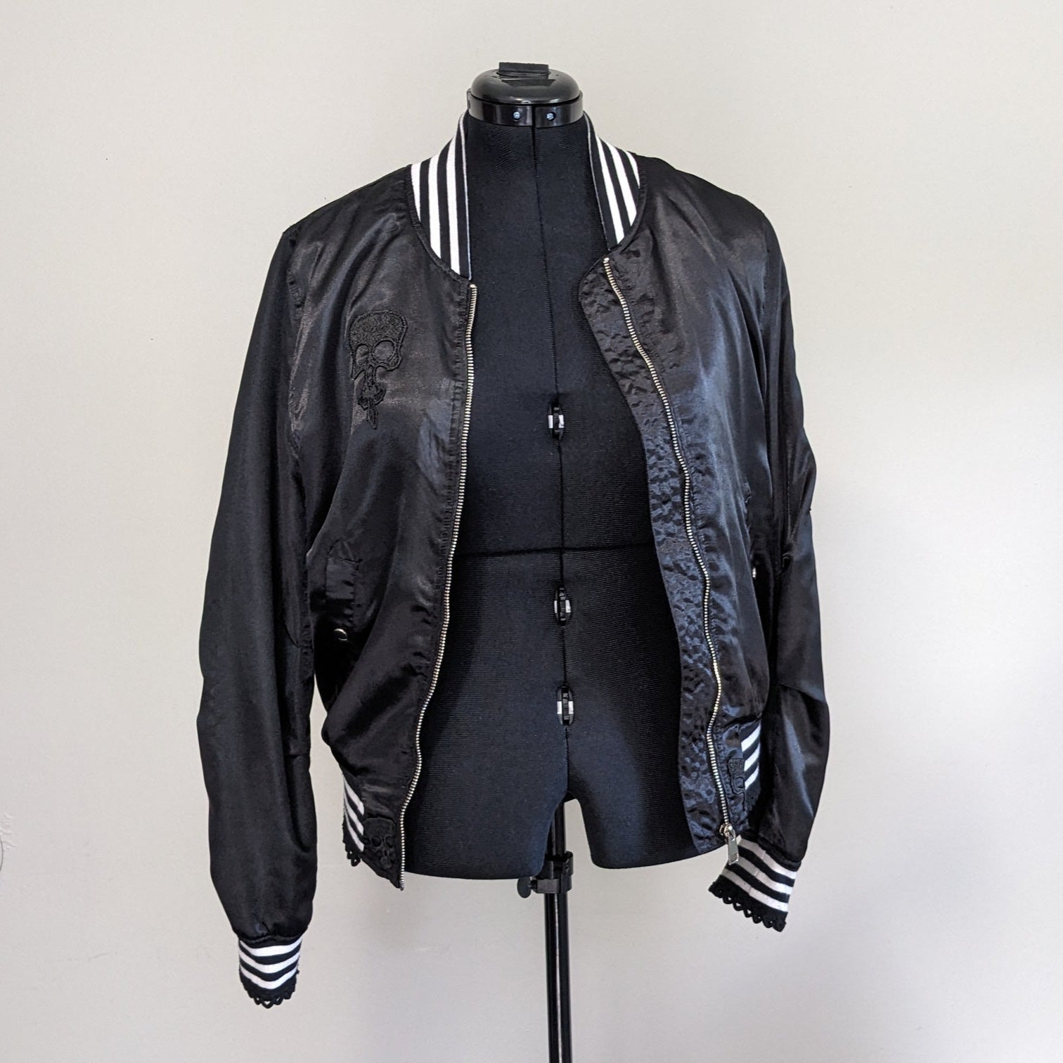 Black Zip Up with Skull and Lace