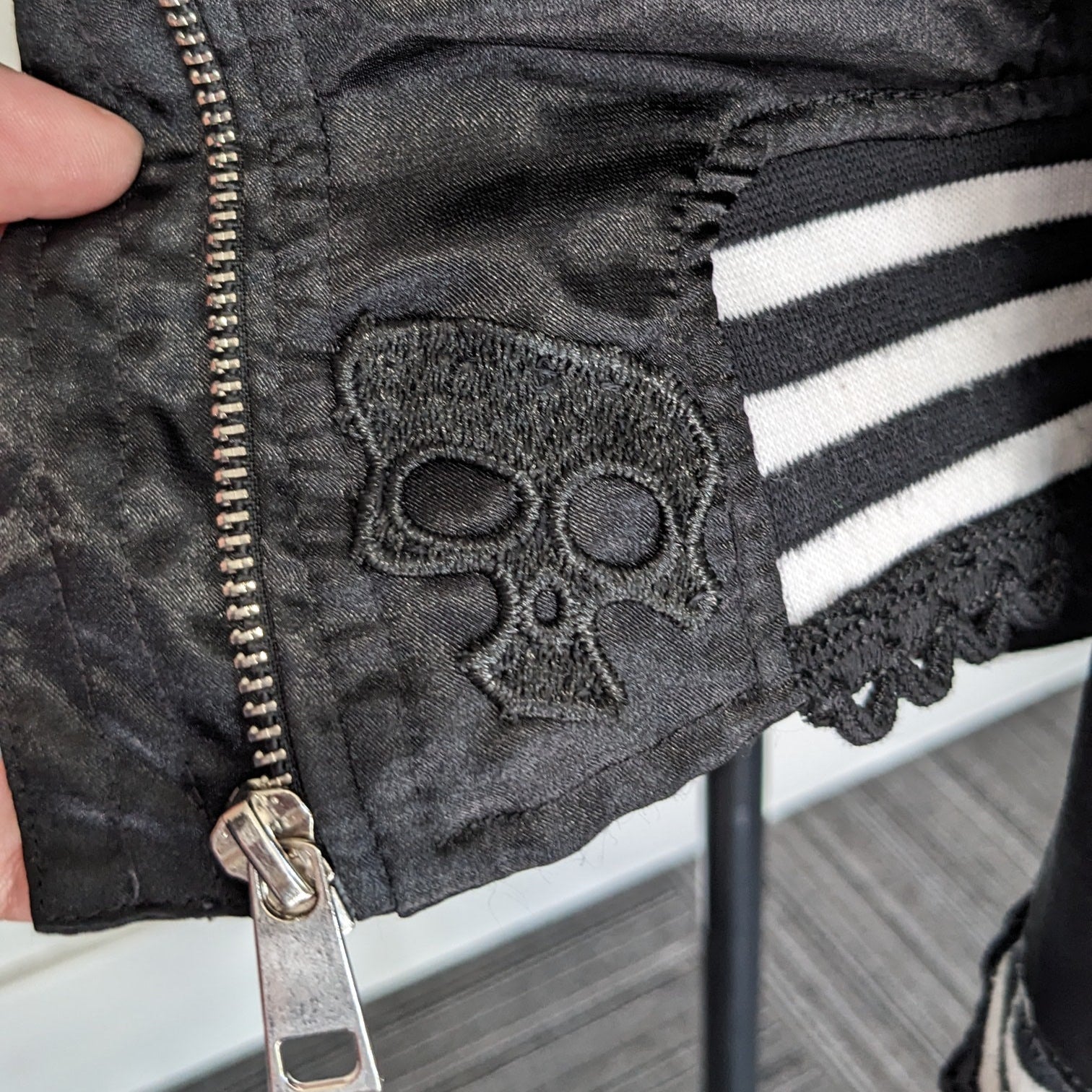 Black Zip Up with Skull and Lace