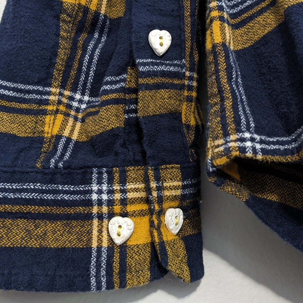 Navy flannel with white floral and antique heart buttons