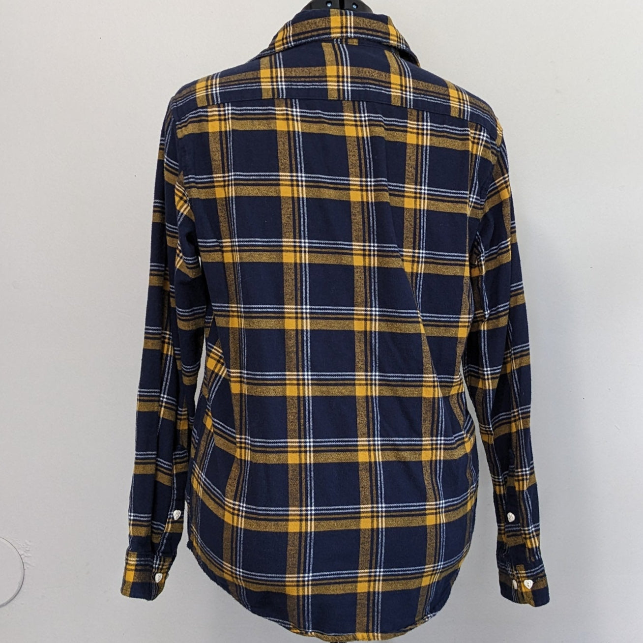 Navy flannel with white floral and antique heart buttons