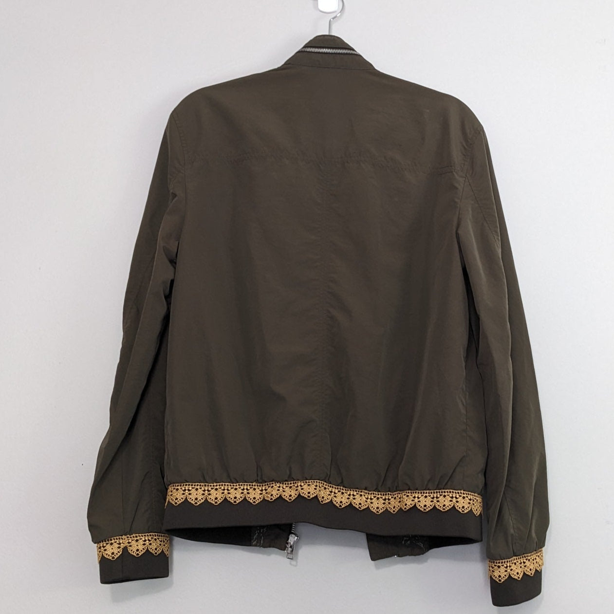Green zip jacket with lace, floral and butterfly